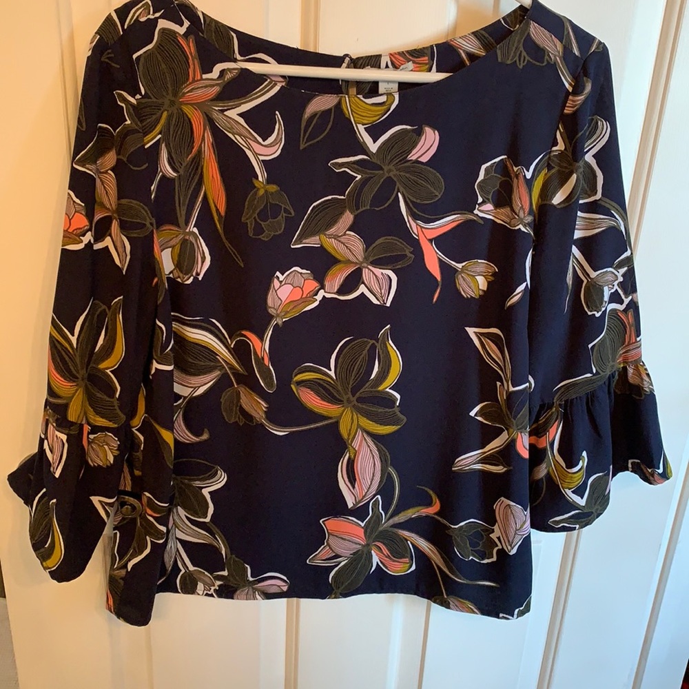 Halogen Navy Floral 3/4 Sleeve top, size L
